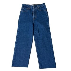 Levi's Ribcage‎ Straight Fit
Ankle Jeans Women's 25 Blue High-Rise Raw-Hem Denim
